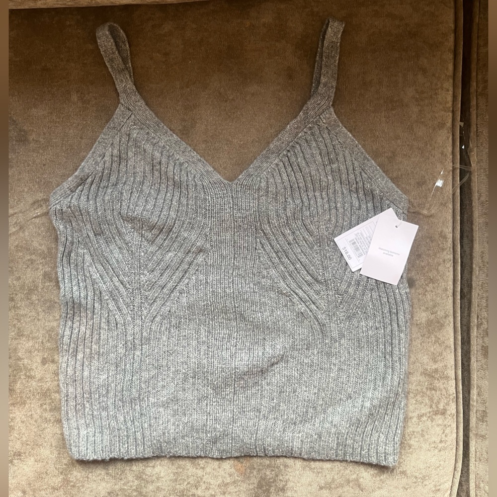 Auden Ribbed Knit Gray Cropped Tank with Straps